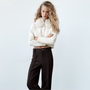 Zara removable faux fur lapel knit jacket